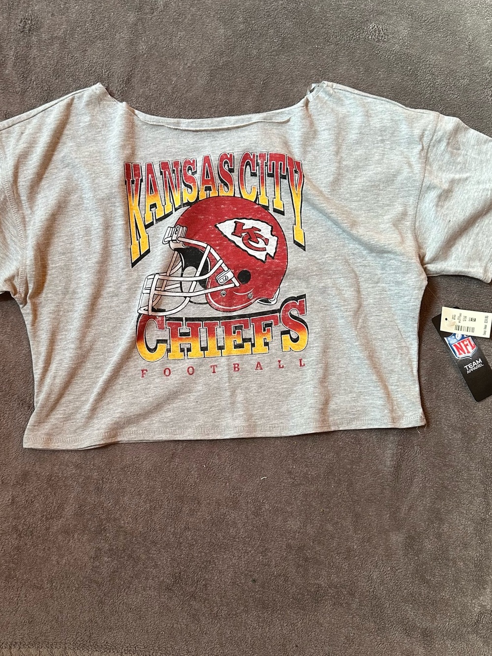 NFL Team Apparel Kansas City Chiefs NFL Football Cropped Boxy Tee Gray XS